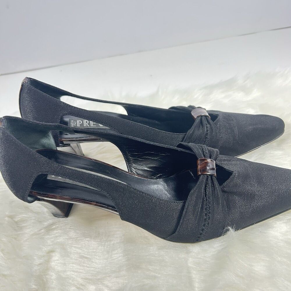 Prevata Italy Black d’Orsay Fabric Heels 7AA Narrow Croc Embossed Kitten Heel